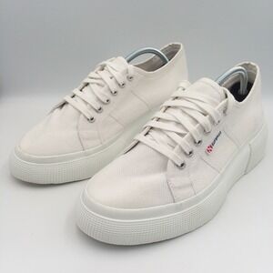 Superga Platform White Canvas Low Top‎ Unisex Sneakers Women's 9.5 Men's 8 EU41